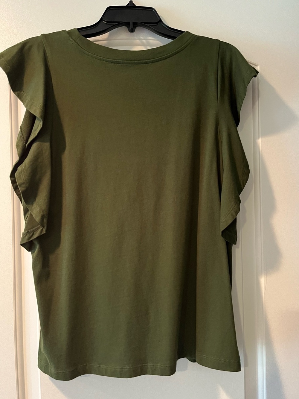 LOFT Olive Green Ruffle Sleeve Women's Knit Top size Large - Picture 2 of 4